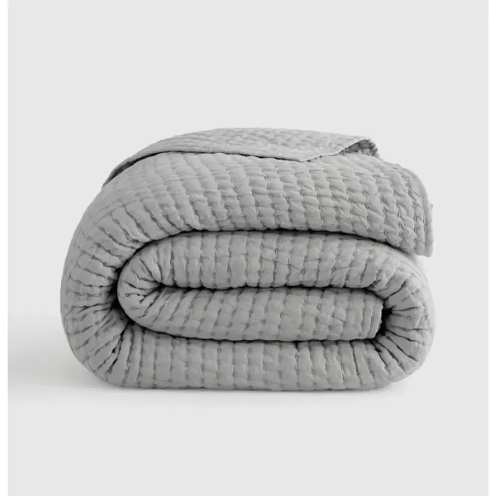 New! Quince European Linen Cotton Hand Stitchted Classic King Quilt Mist